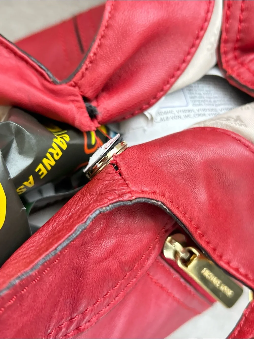 Michael Kors Red Leather Hobo Shoulder Bag with Gold Accents